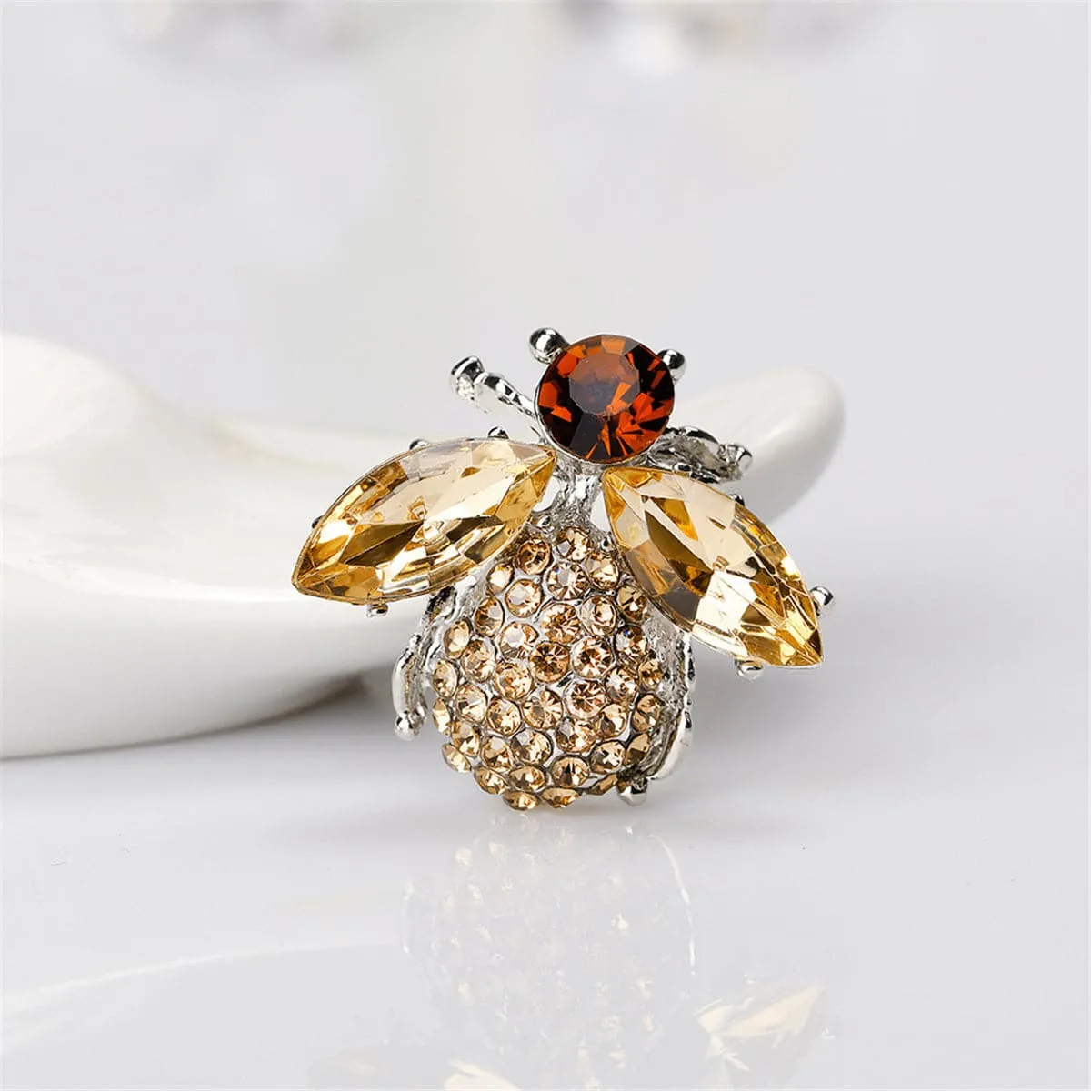 Champagne Crystal & Cubic Zirconia Bee Brooch