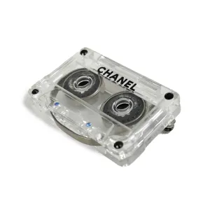 CHANEL - 04P 'CHANEL' Cassette Tape - Resin / Black Brooch
