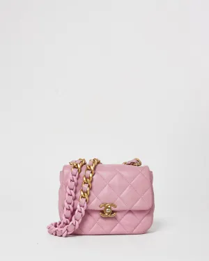 Chanel Pink Lambskin Leather W/ Pink & Gold Chain Single Flap Square Mini Bag