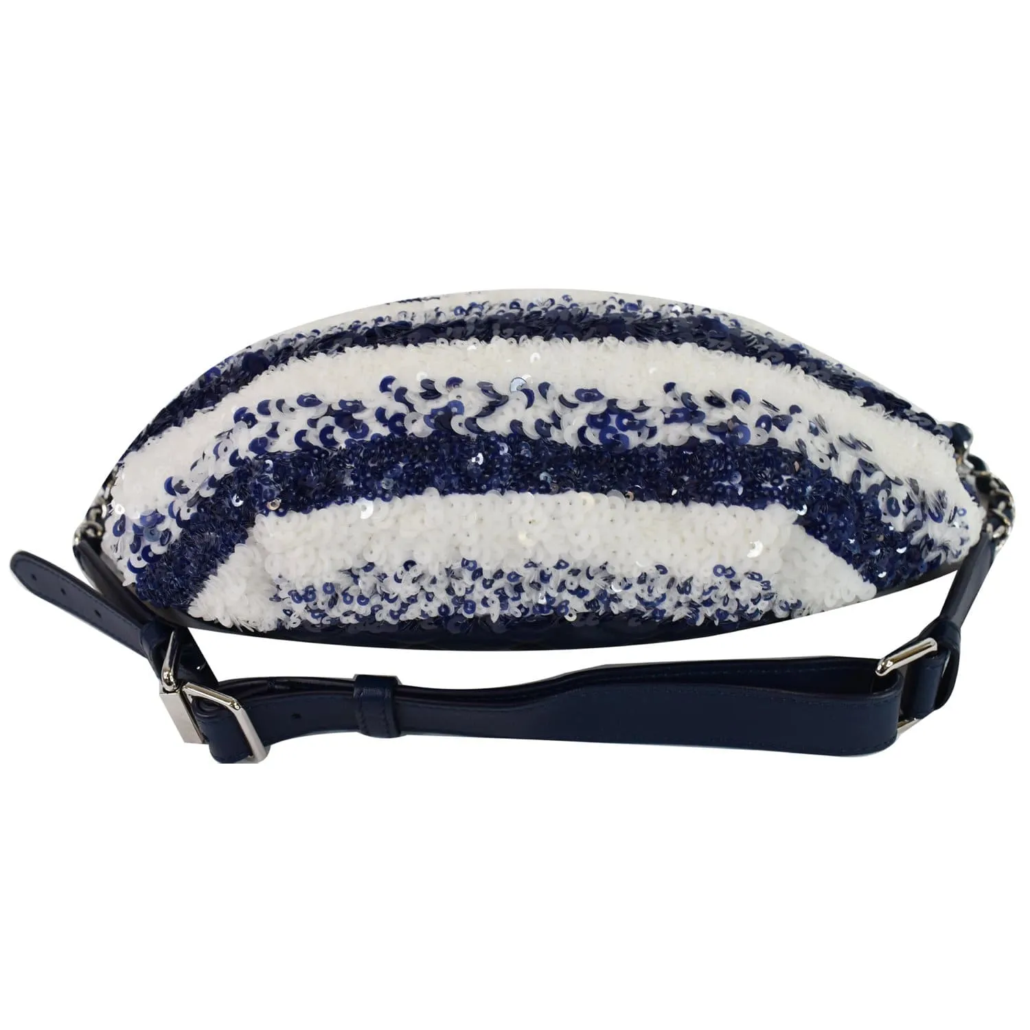 CHANEL Sequin Fanny Pack Leather Waist Bag Blue/White