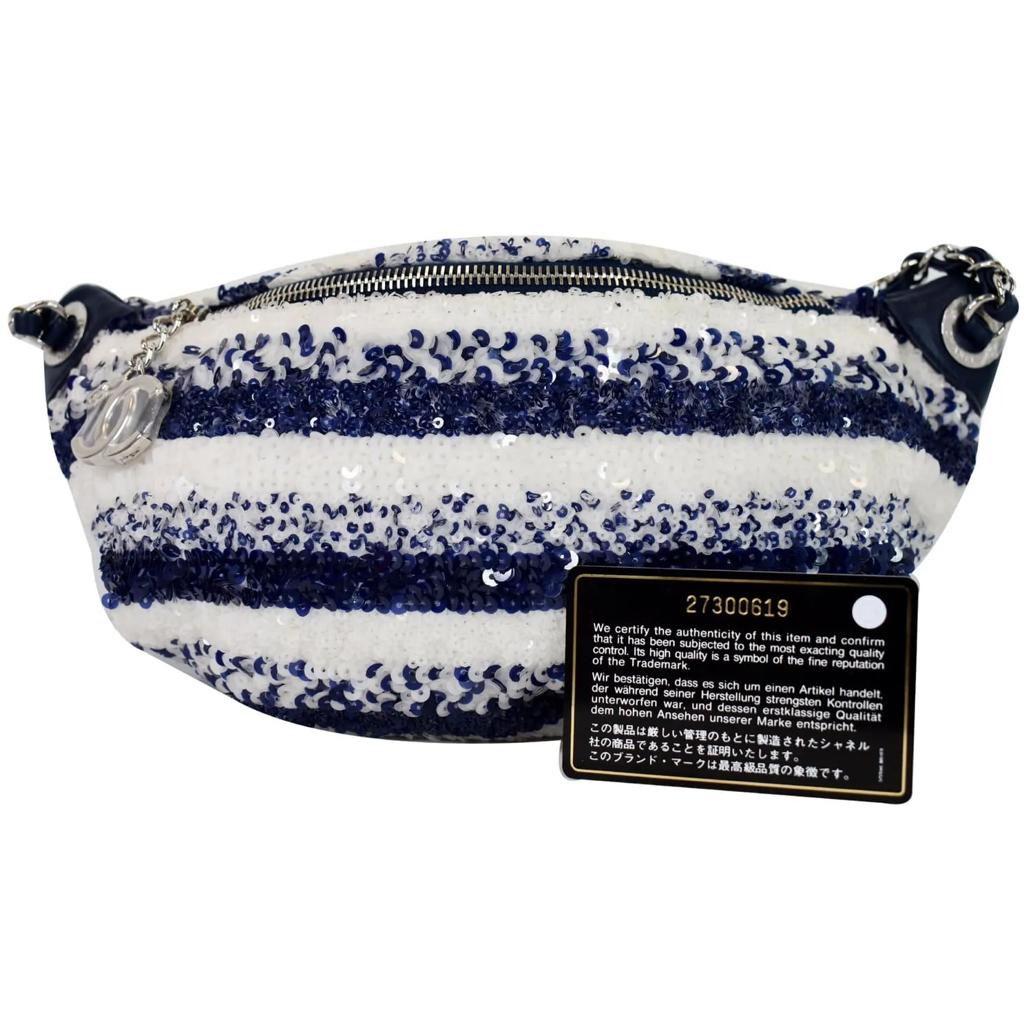 CHANEL Sequin Fanny Pack Leather Waist Bag Blue/White