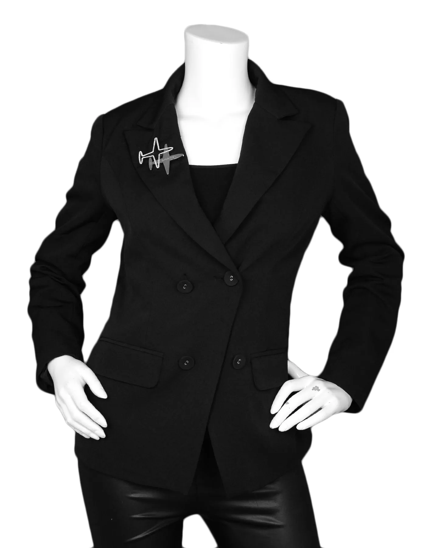 Chanel Two Planes Crystal CC Silvertone Brooch