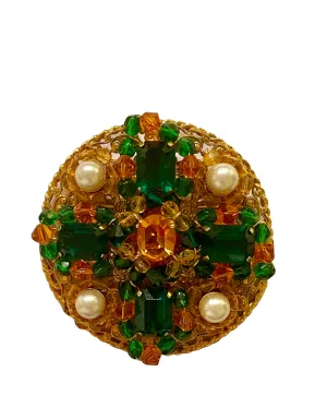 Chanel Vintage '90s Green/Amber Stone Brooch/Pendant
