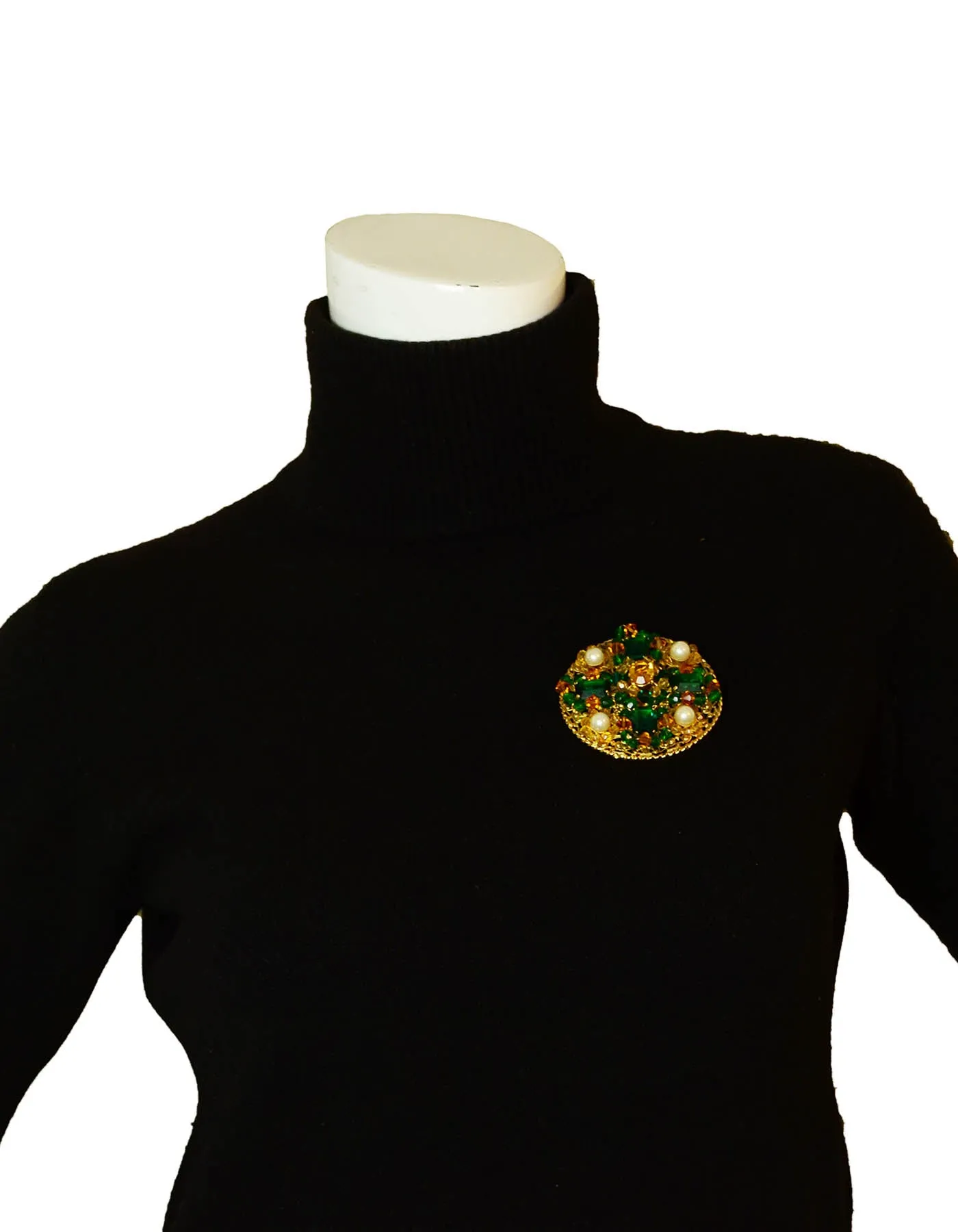 Chanel Vintage '90s Green/Amber Stone Brooch/Pendant