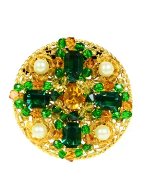 Chanel Vintage '90s Green/Amber Stone Brooch/Pendant