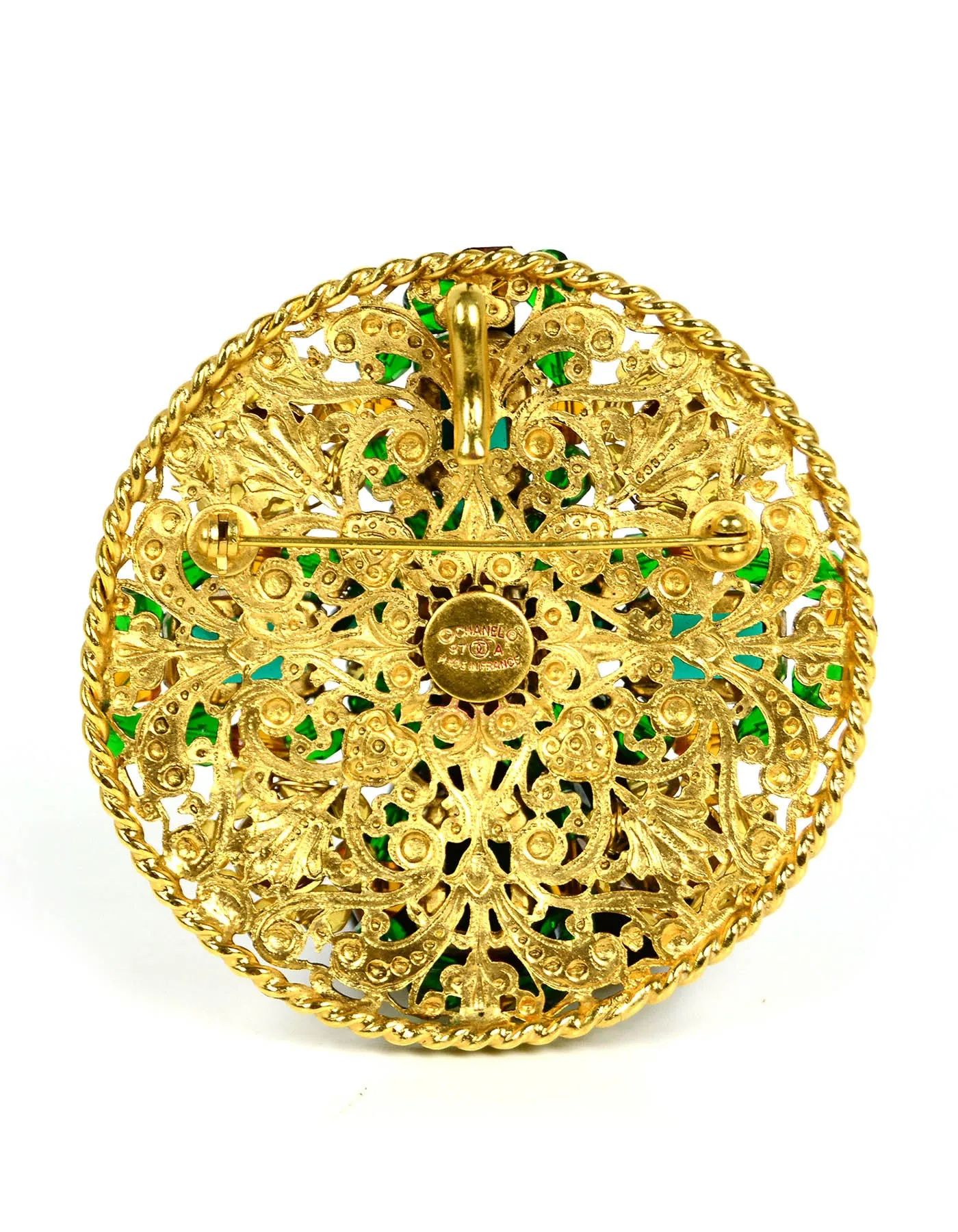 Chanel Vintage '90s Green/Amber Stone Brooch/Pendant