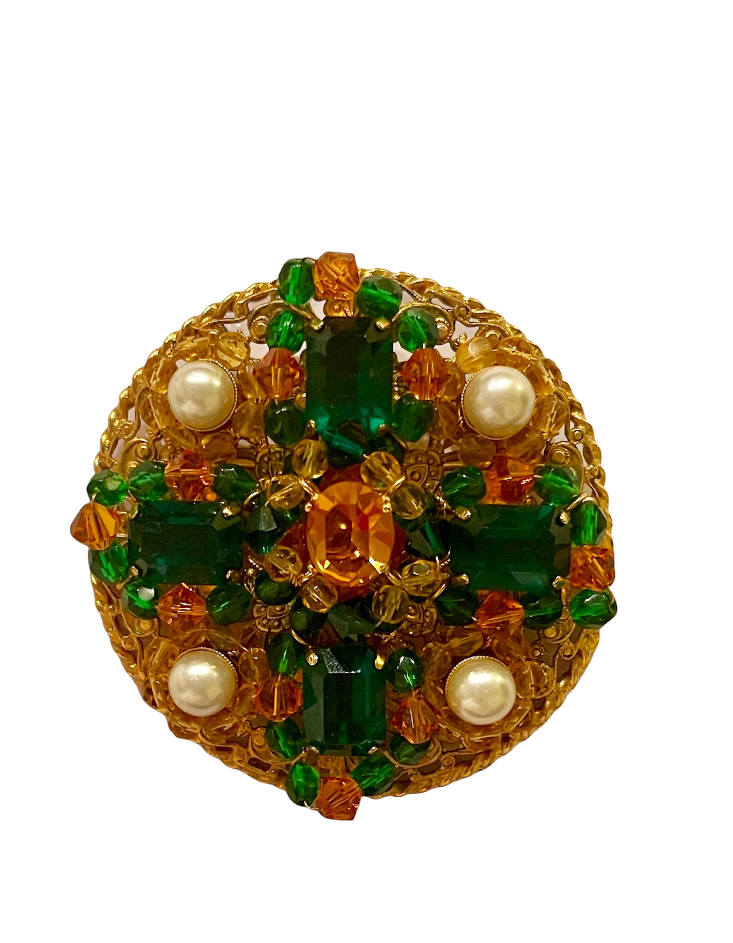 Chanel Vintage '90s Green/Amber Stone Brooch/Pendant