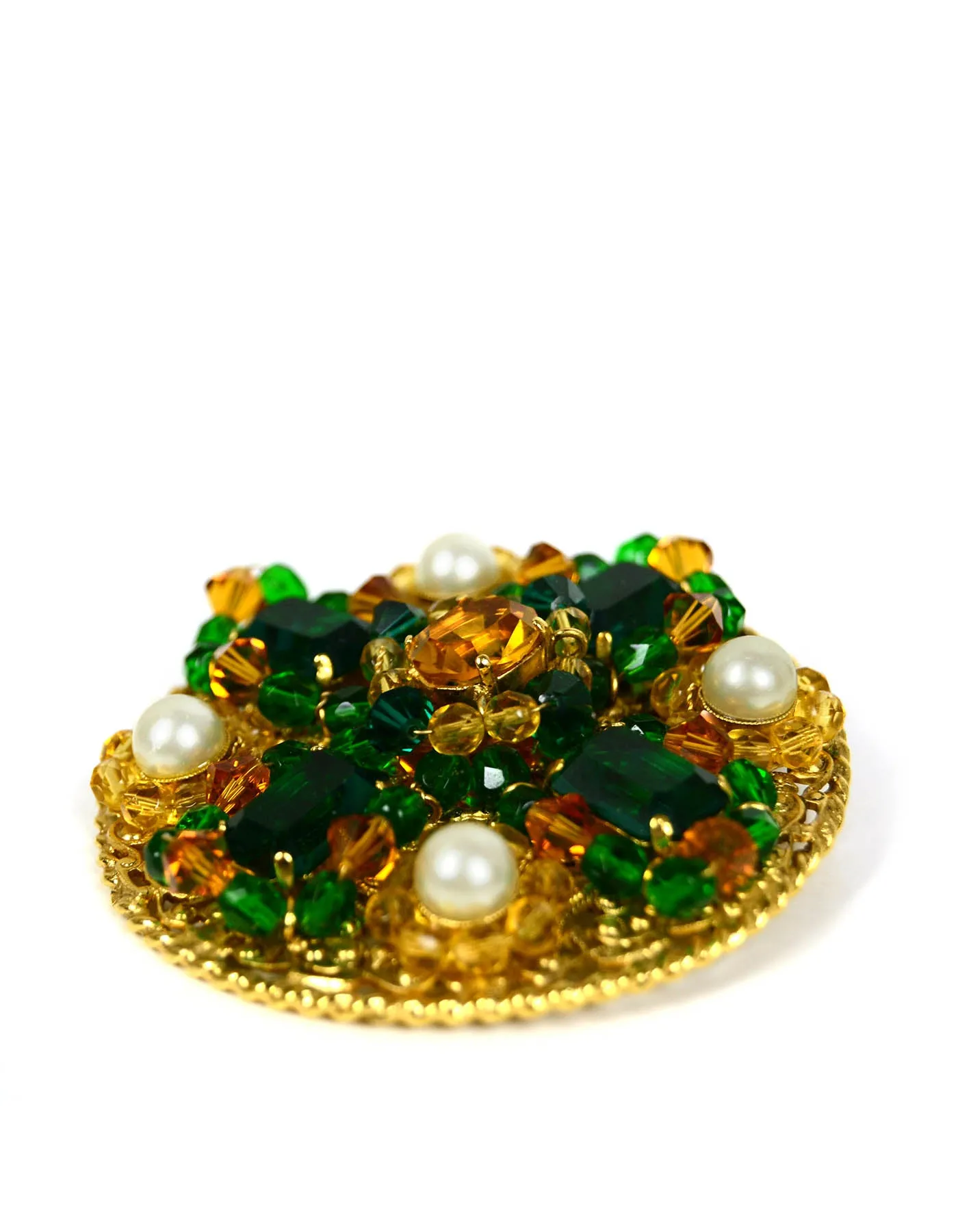 Chanel Vintage '90s Green/Amber Stone Brooch/Pendant