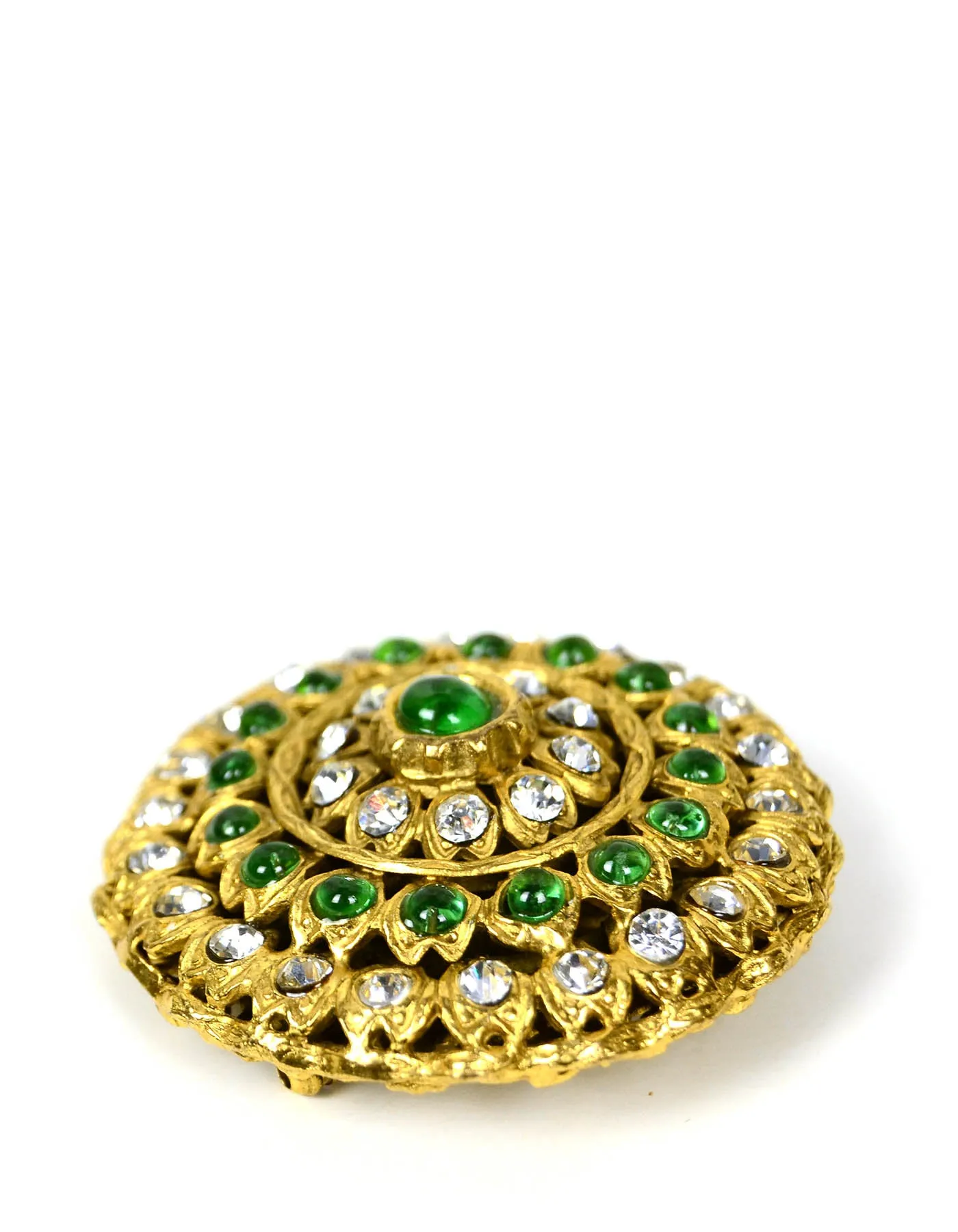 Chanel Vintage Green Gripoix & Crystal Brooch