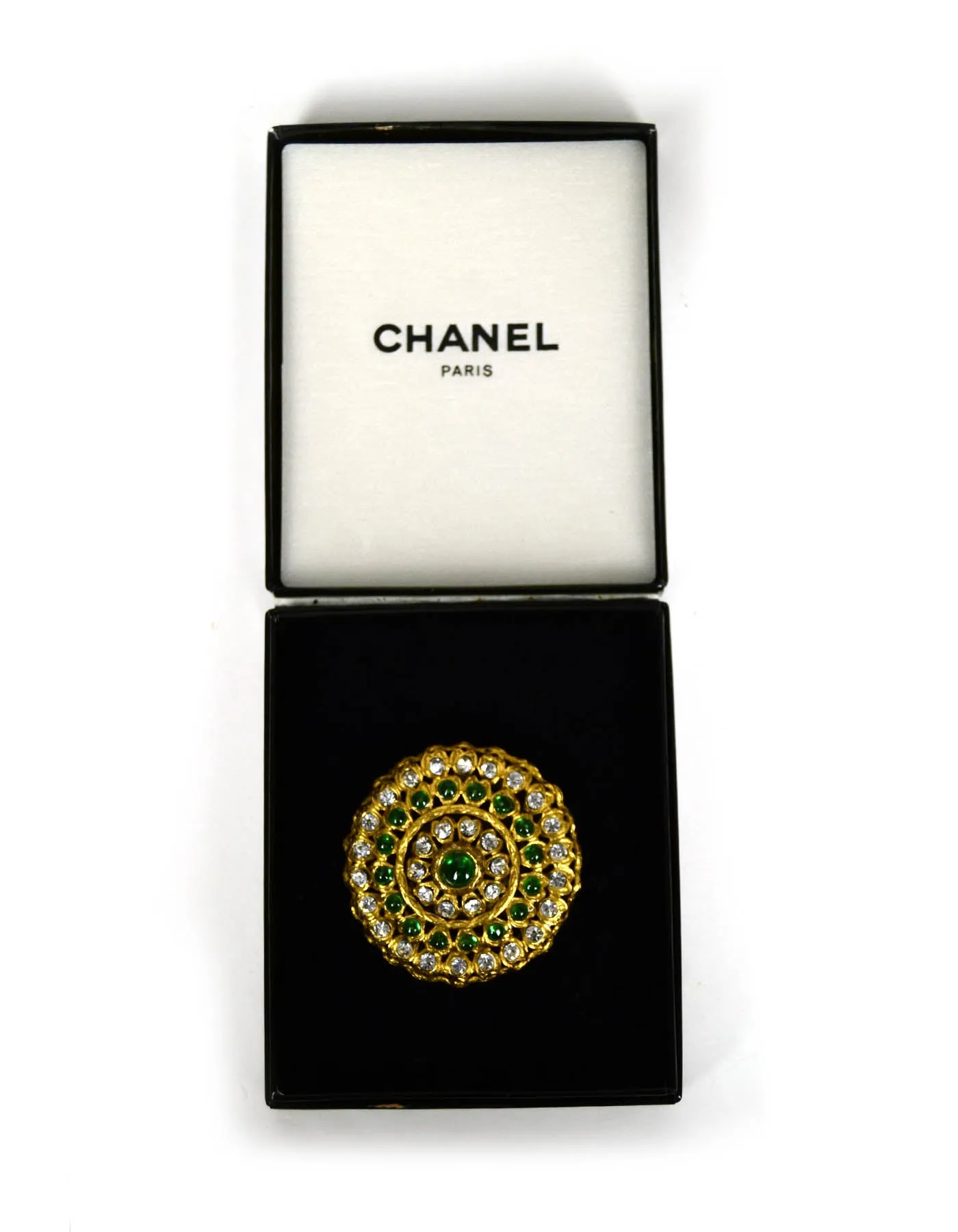 Chanel Vintage Green Gripoix & Crystal Brooch