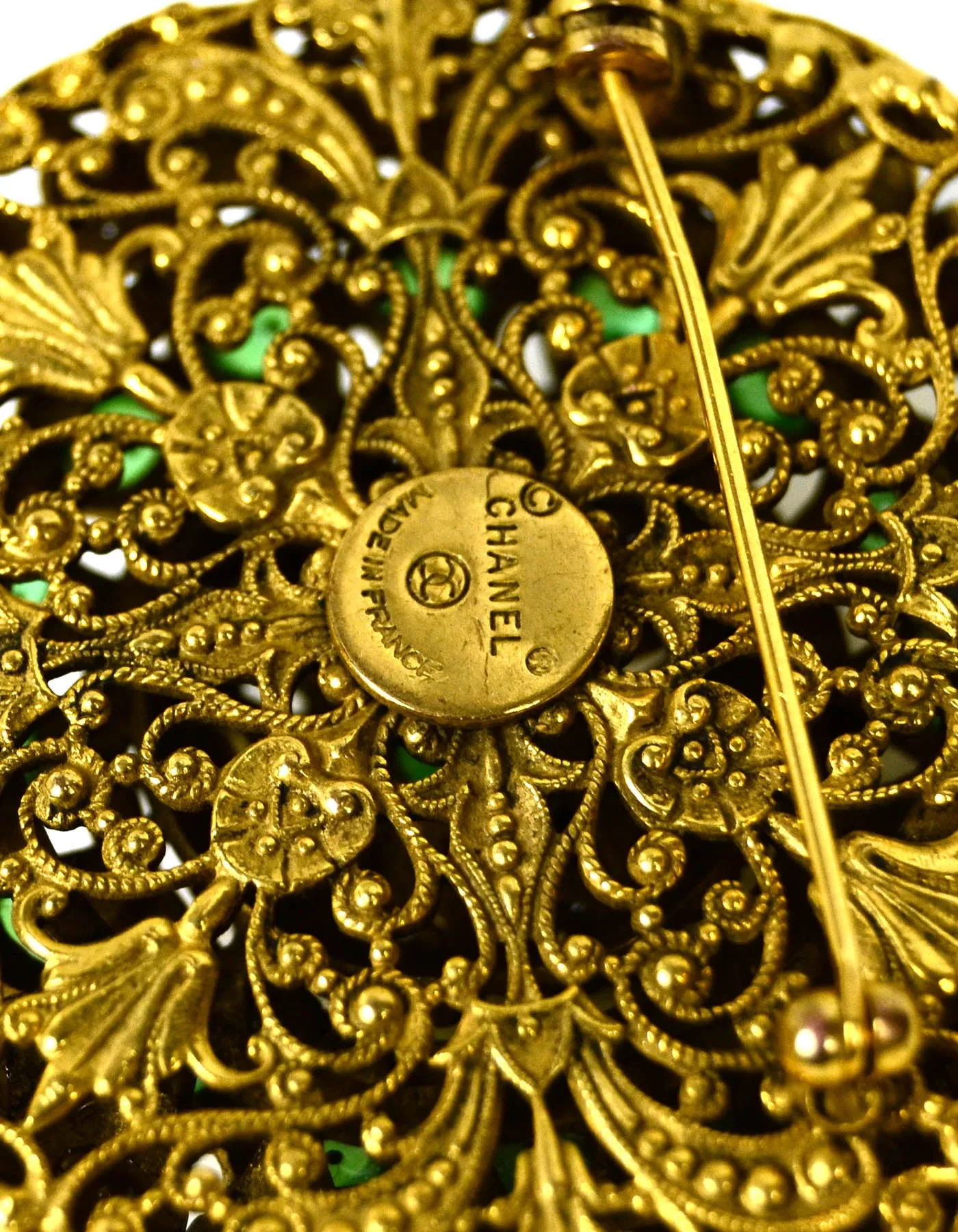 Chanel Vintage Green Gripoix & Crystal Brooch