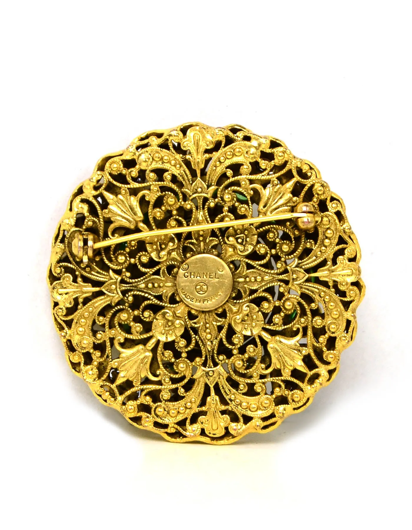 Chanel Vintage Green Gripoix & Crystal Brooch