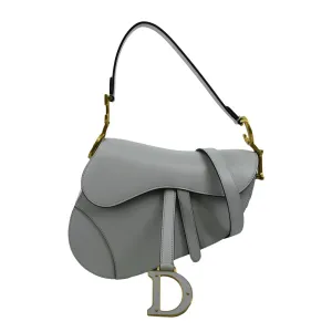 CHRISTIAN DIOR Saddle Smooth Calfskin Leather Satchel Shoulder Bag Placid Blue