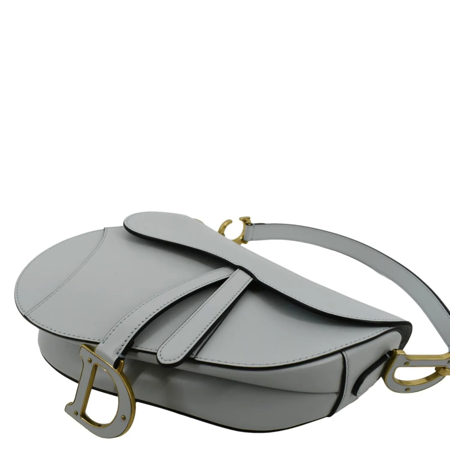 CHRISTIAN DIOR Saddle Smooth Calfskin Leather Satchel Shoulder Bag Placid Blue