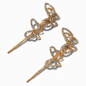Claire's -tone Crystal Butterfly Hair Pins - 2 Pack | Gold