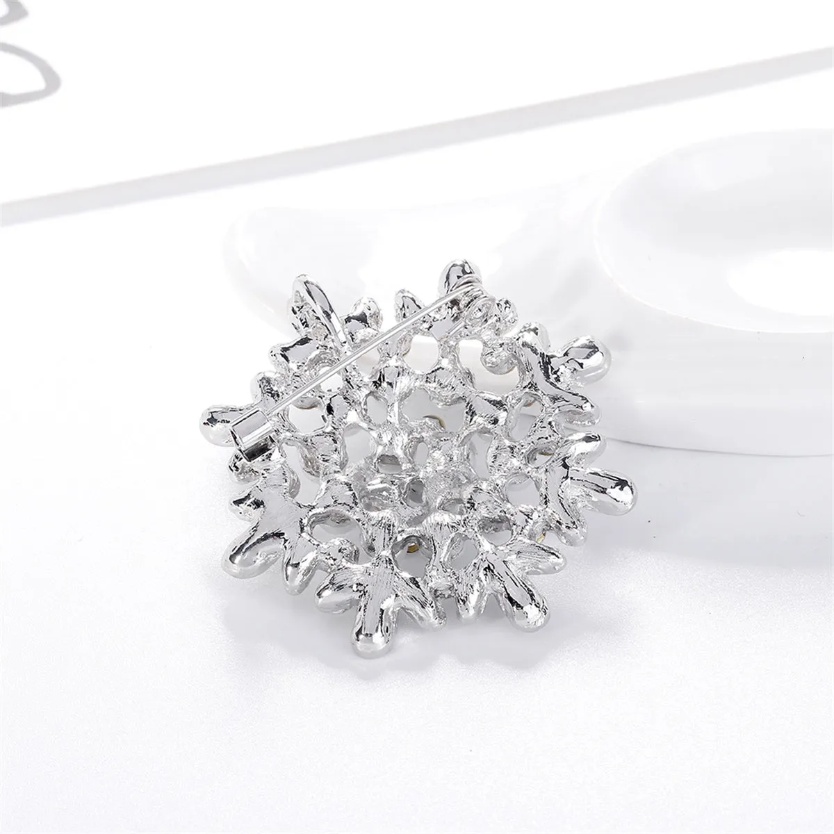 Clear Cubic Zirconia & Pearl Silver-Plated Flower Brooch