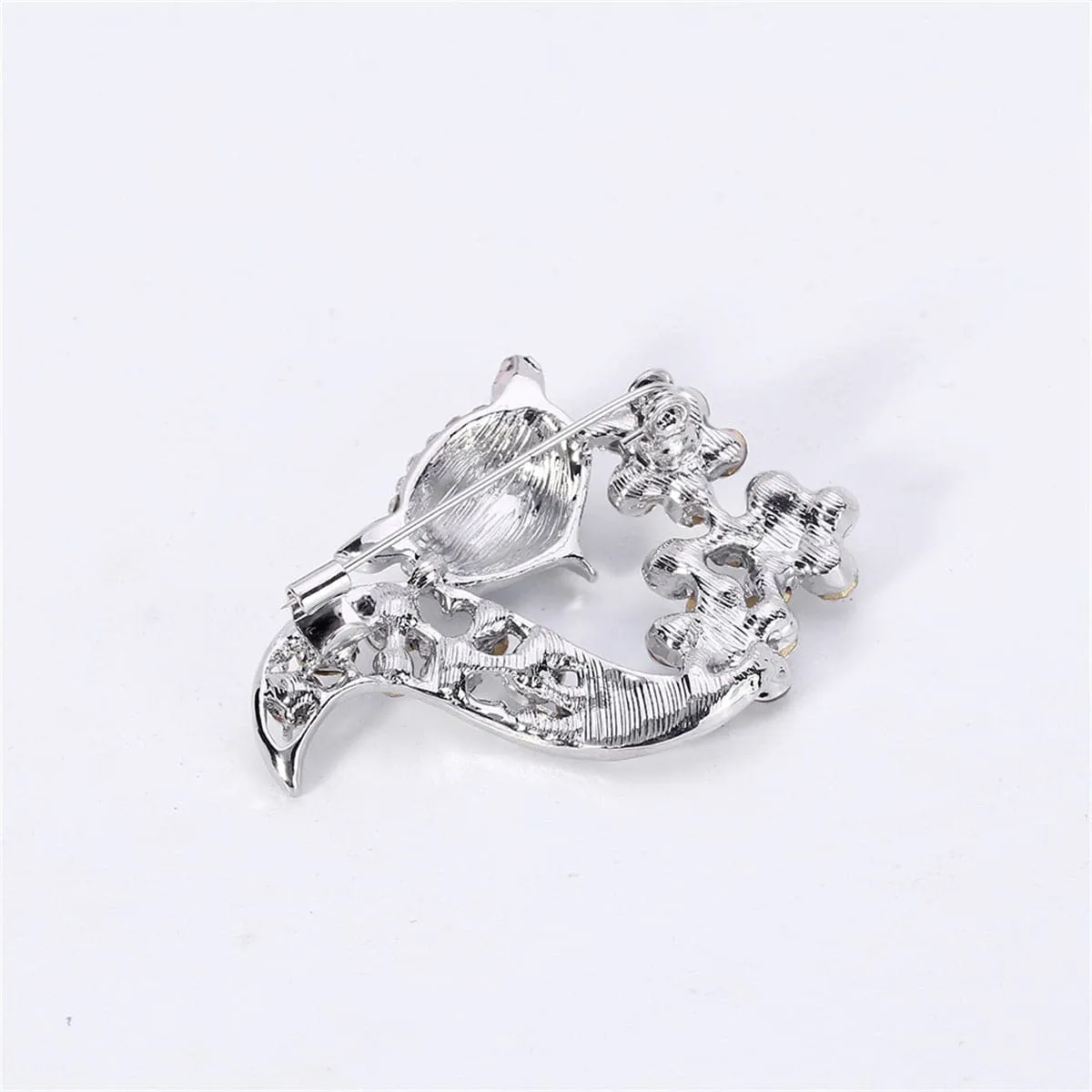 Clear Cubic Zirconia & Silver-Plated Floral Fox Brooch