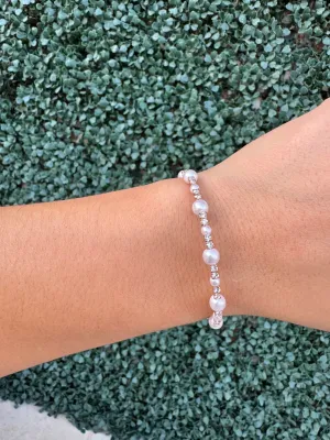 Clear CZ and Pearl Bangle Bracelet - Gold