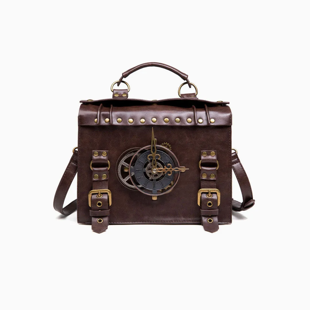 Clock Trim Button Up Crossbody Messager Bag - Coffee