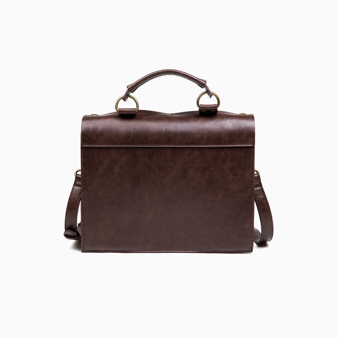 Clock Trim Button Up Crossbody Messager Bag - Coffee