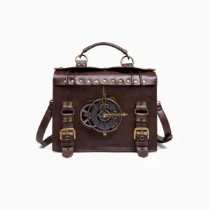 Clock Trim Button Up Crossbody Messager Bag - Coffee