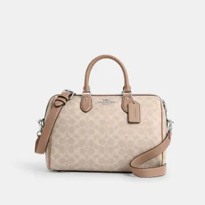 Coach Rowan Large Satchel Bag In Signature Canvas Signature Canvas-Silver-Sand-Taupe