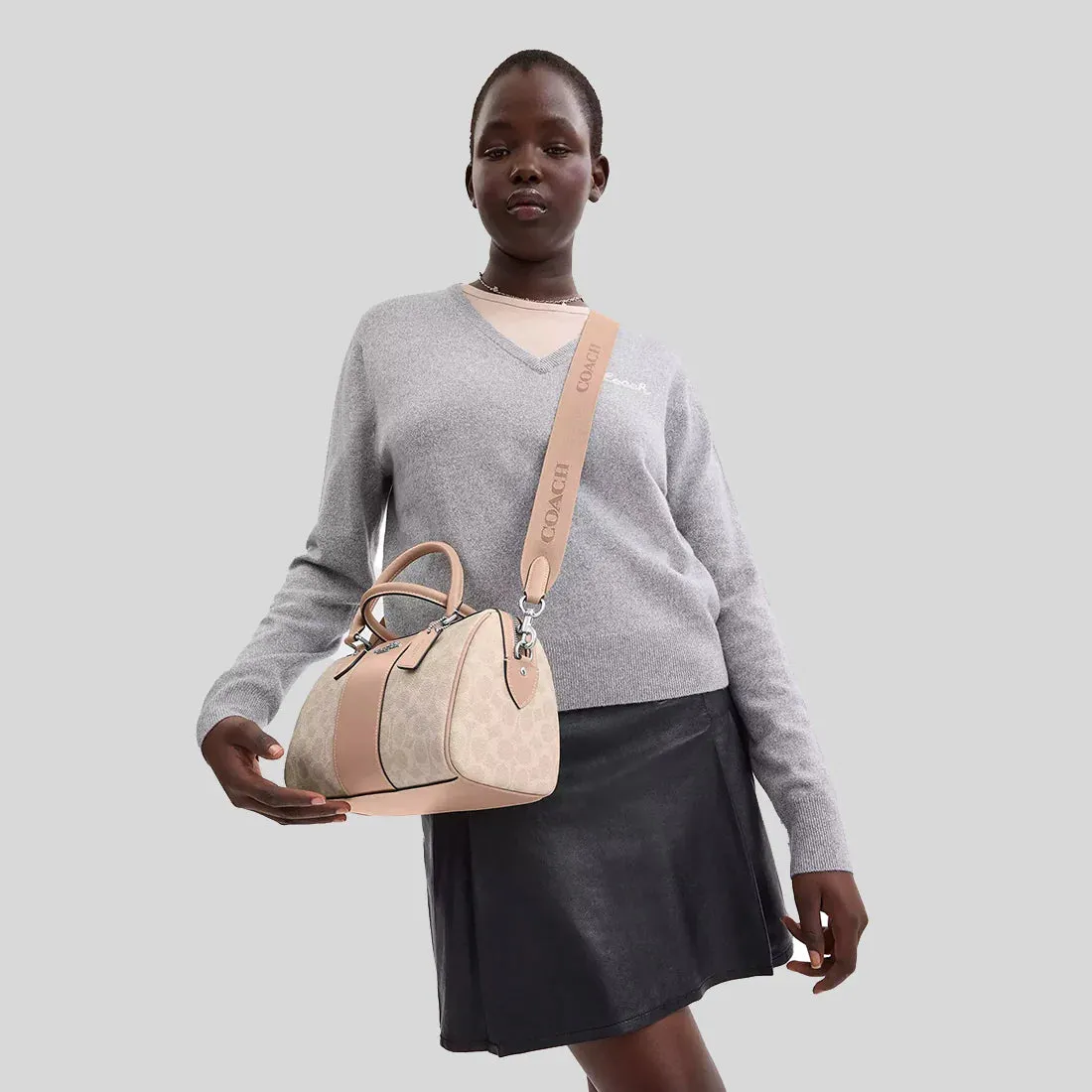 COACH Rowan Satchel Bag In Signature Canvas Sand/Taupe RS-CW376