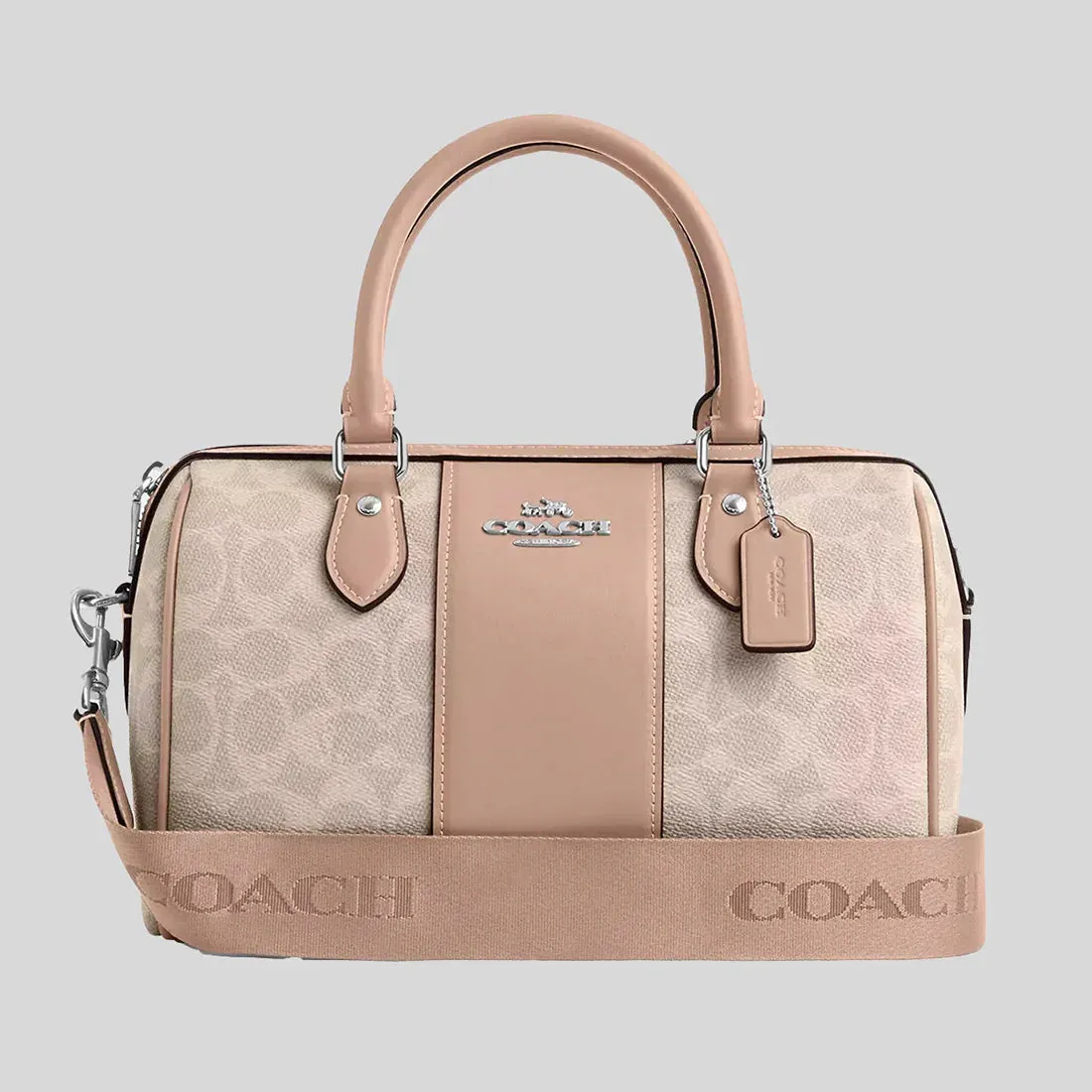 COACH Rowan Satchel Bag In Signature Canvas Sand/Taupe RS-CW376
