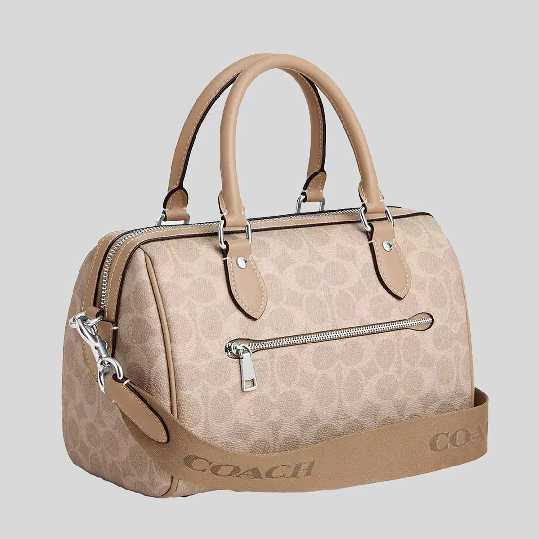 COACH Rowan Satchel Bag In Signature Canvas Sand/Taupe RS-CW376
