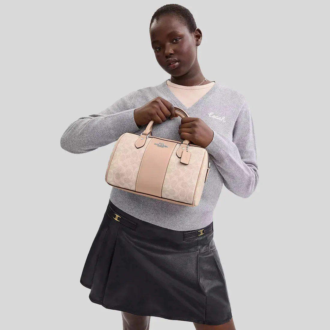 COACH Rowan Satchel Bag In Signature Canvas Sand/Taupe RS-CW376
