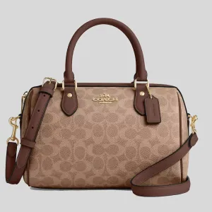 COACH Rowan Satchel Bag In Signature Canvas Tan/Brown RS-CV961