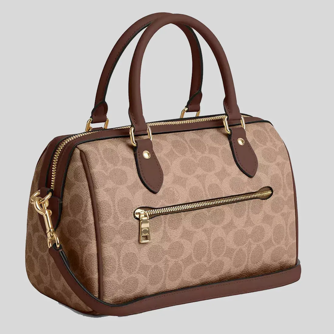 COACH Rowan Satchel Bag In Signature Canvas Tan/Brown RS-CV961