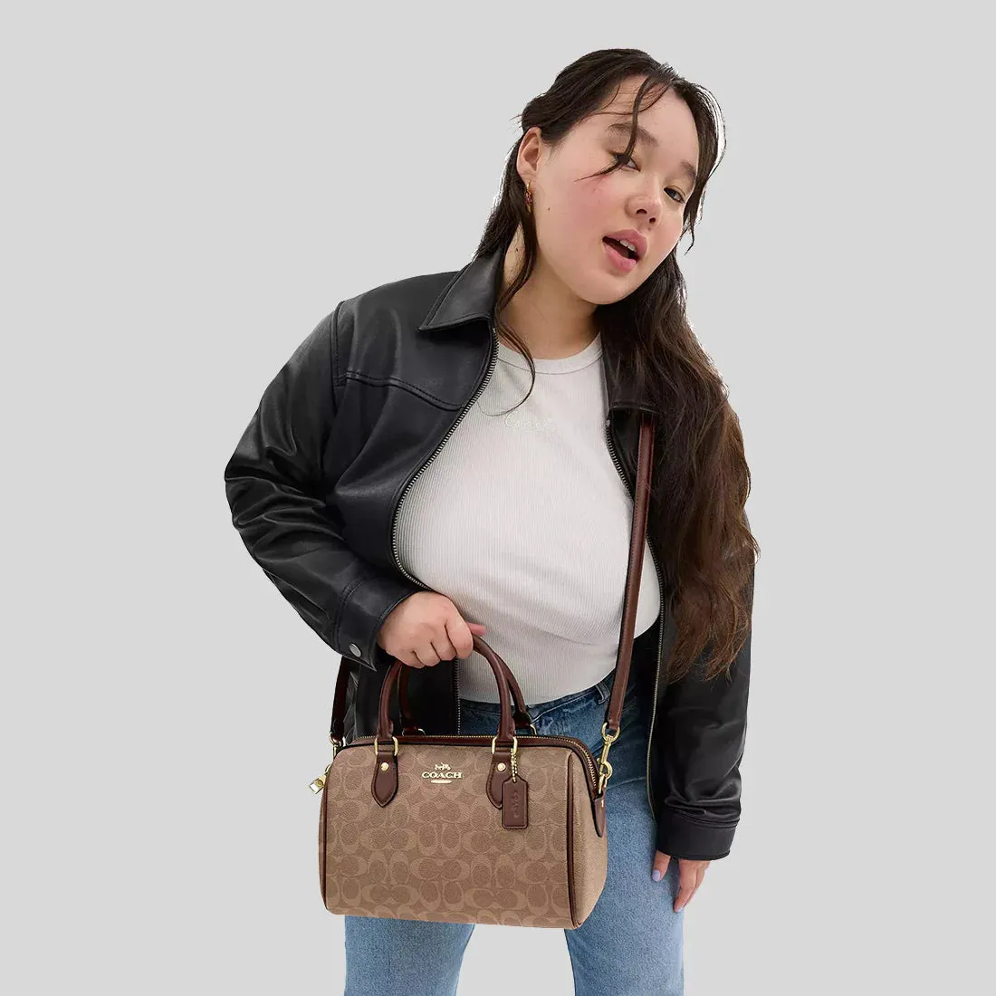 COACH Rowan Satchel Bag In Signature Canvas Tan/Brown RS-CV961