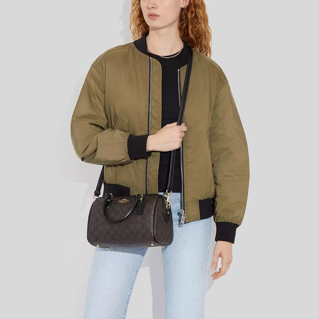 COACH Rowan Satchel In Signature Canvas Brown Black RS-CH280