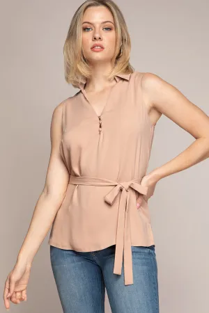 Collared Top With Waist Belt
