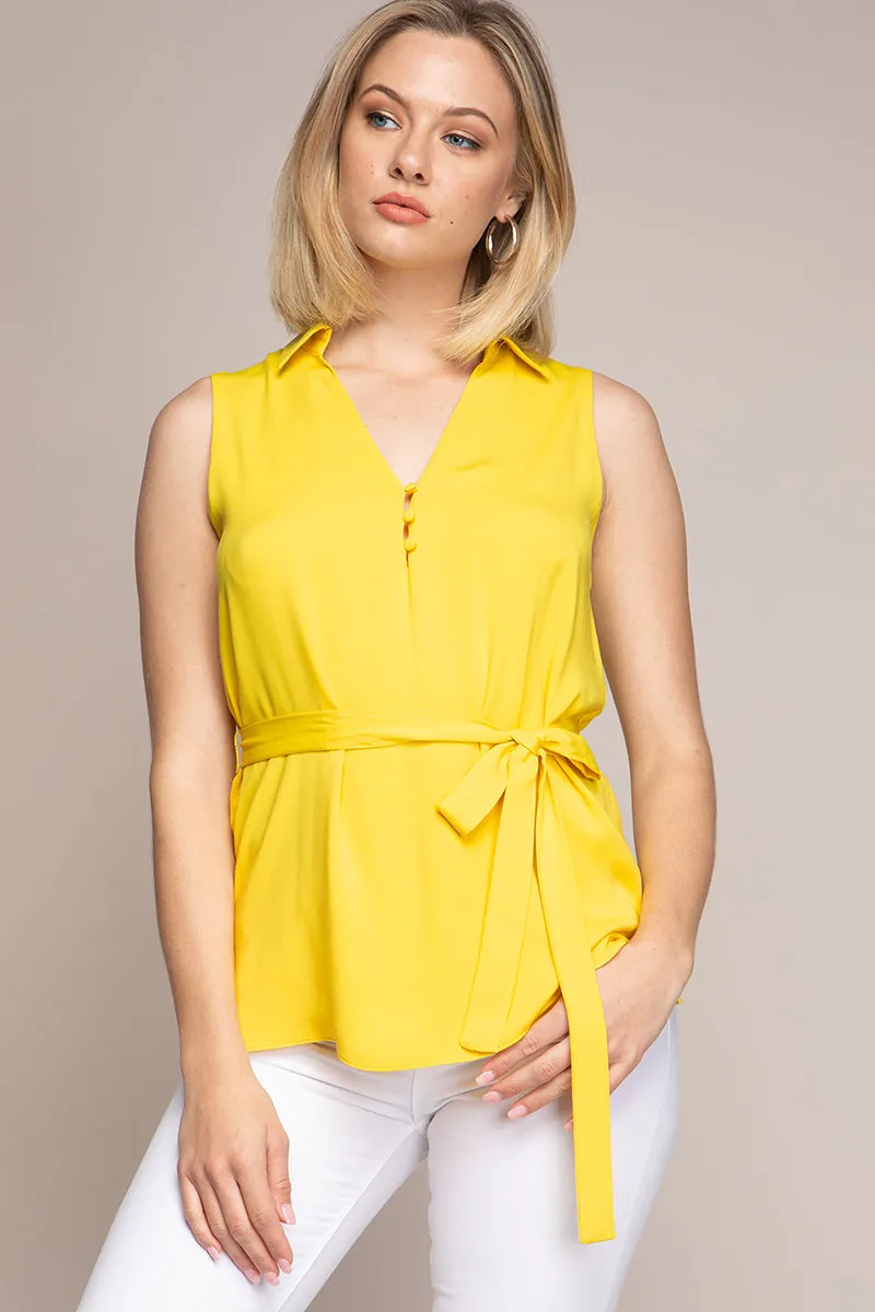 Collared Top With Waist Belt