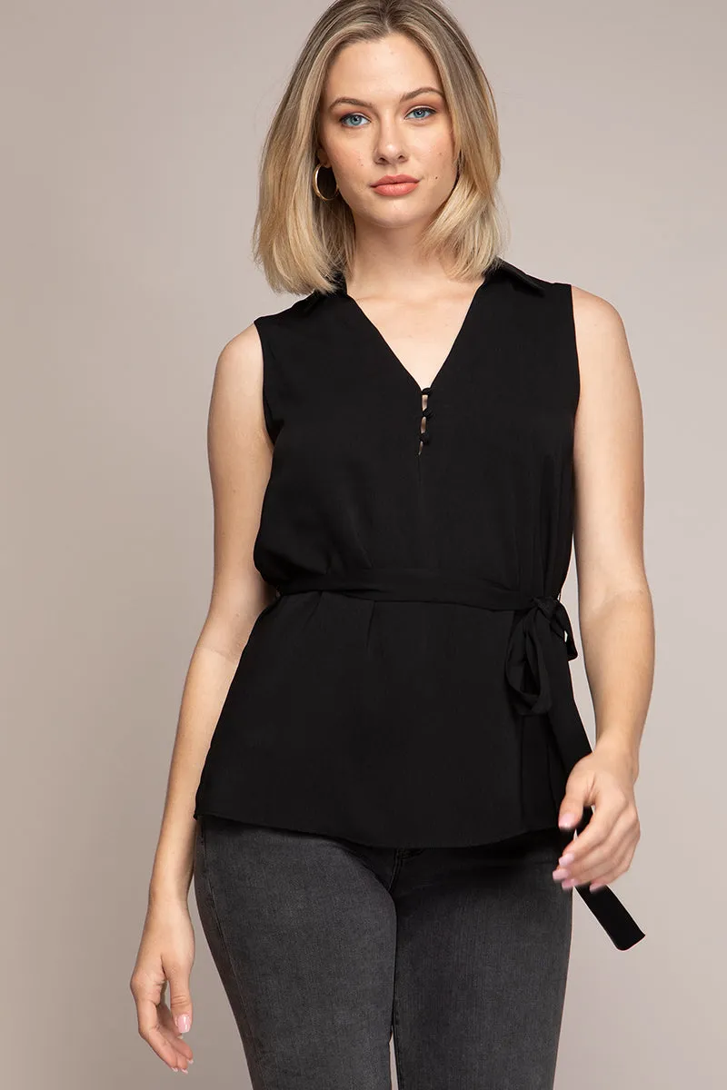 Collared Top With Waist Belt
