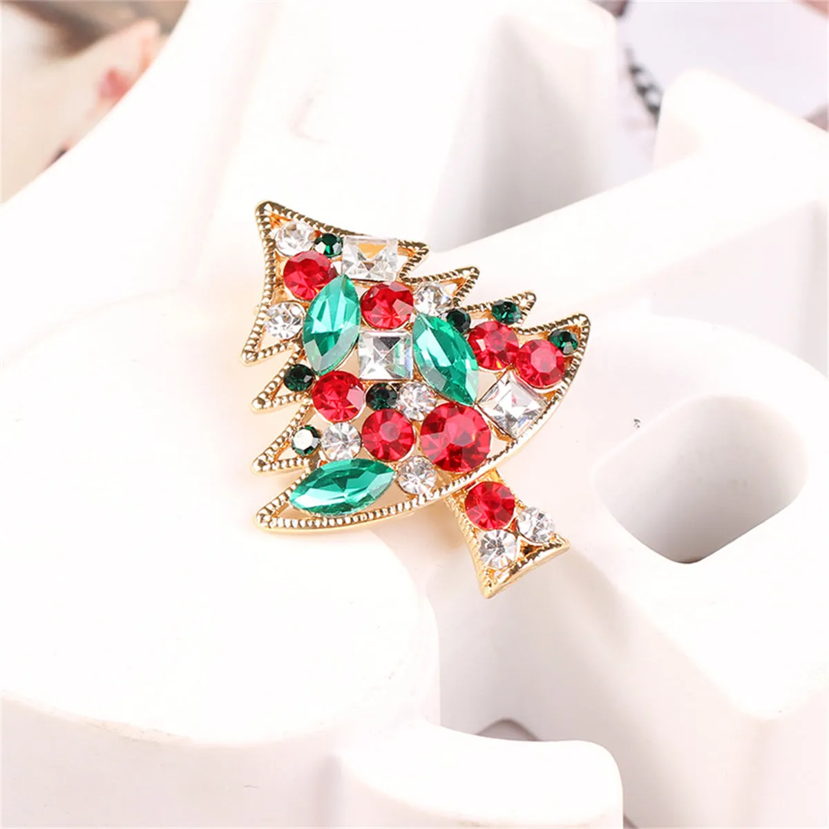 Colored Cubic Zirconia & Crystal Christmas Tree Brooch