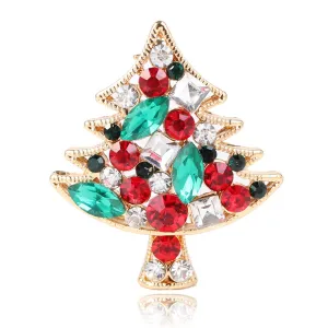 Colored Cubic Zirconia & Crystal Christmas Tree Brooch