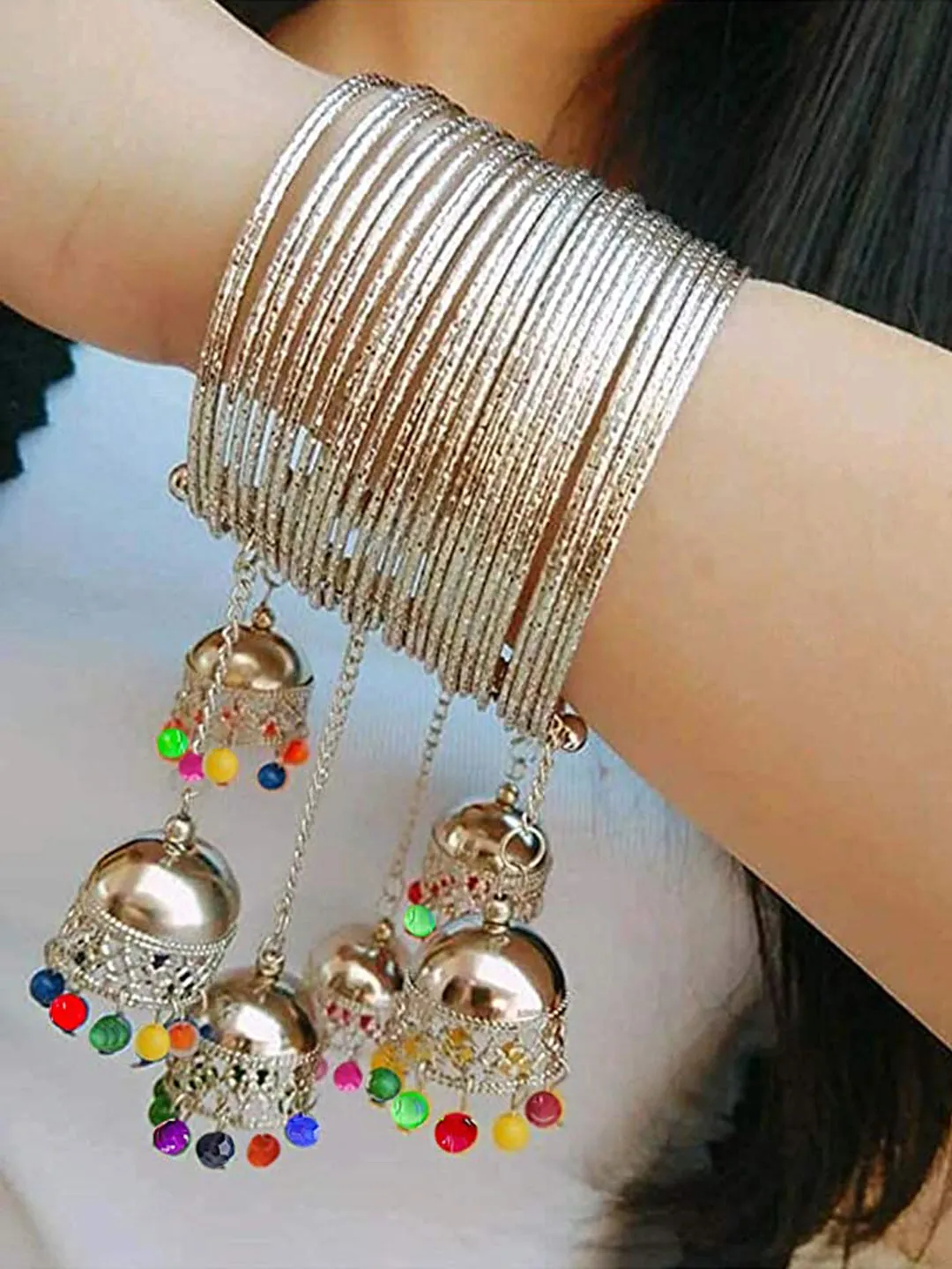 Combo of 2 Bangle Bracelet with Multicolor Beads Jhumki