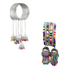 Combo of 2 Bangle Bracelet with Multicolor Beads Jhumki