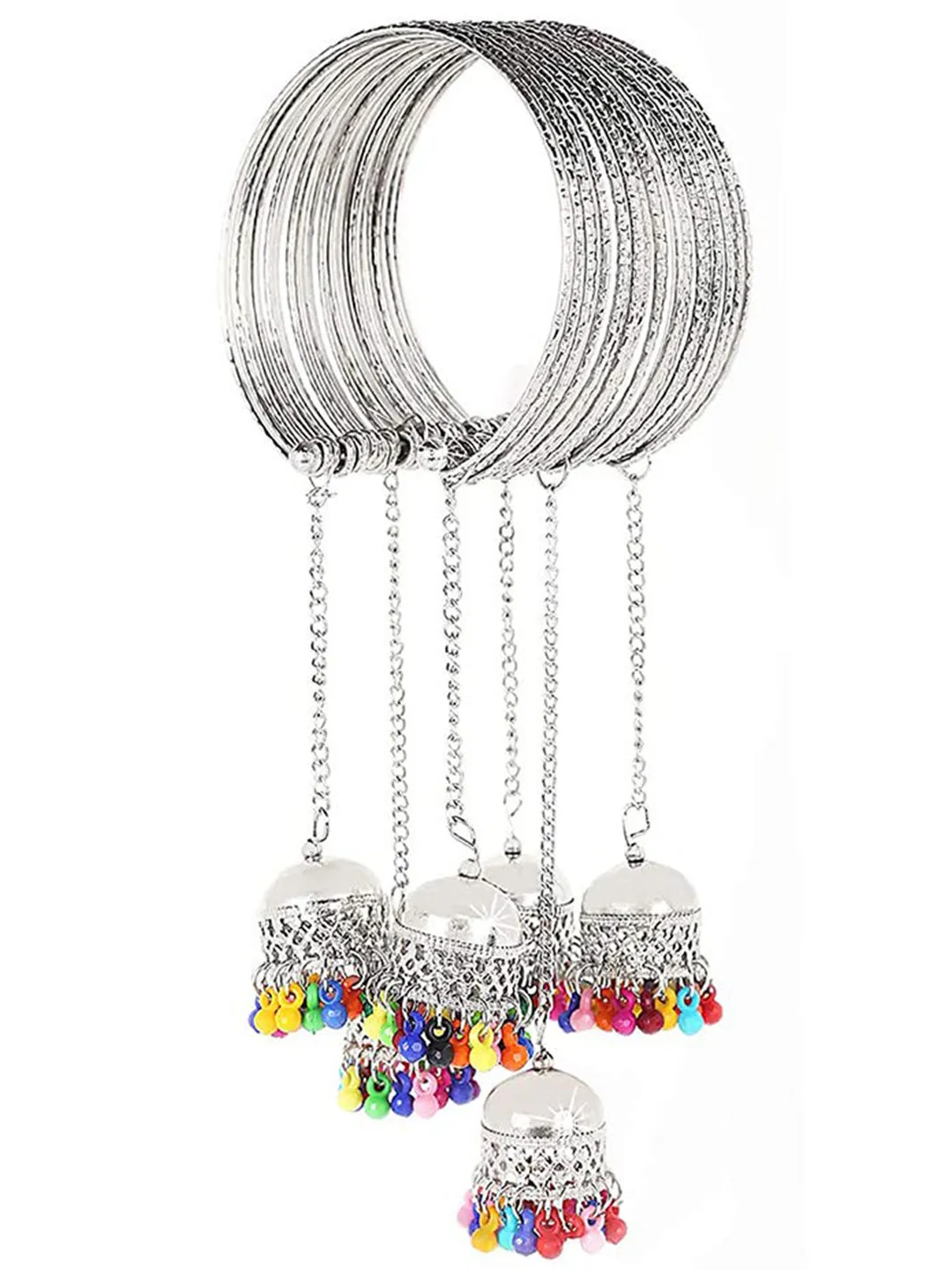 Combo of 2 Silver Cuff with Jhumki Bangle Bracelet