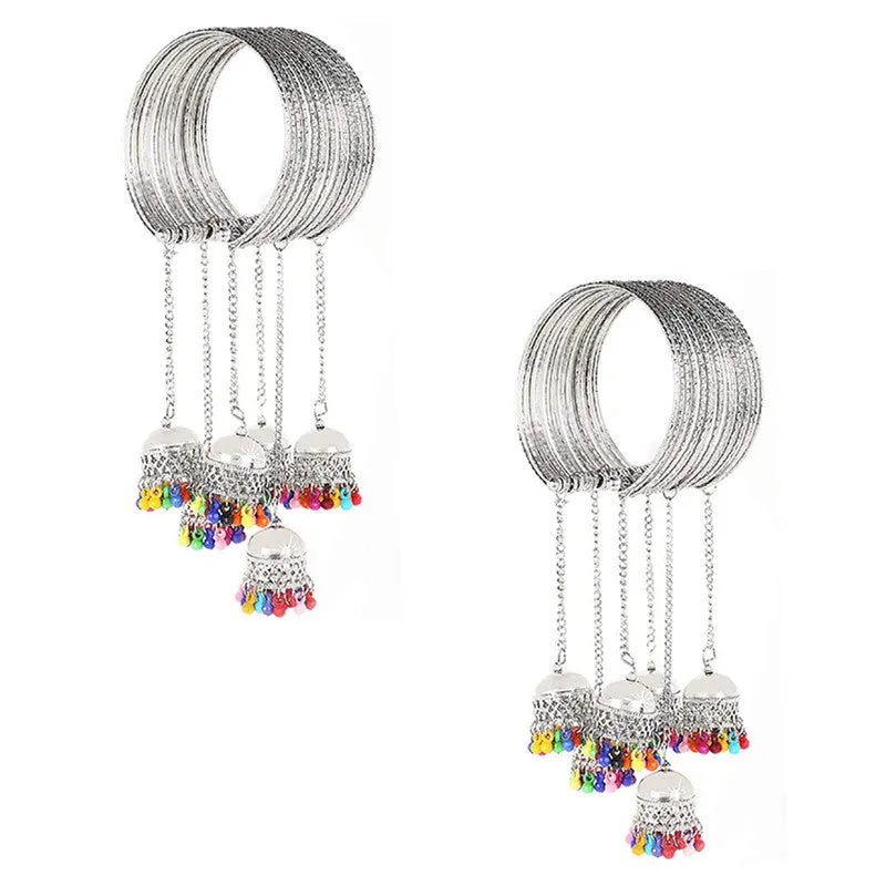Combo of 2 Silver Cuff with Jhumki Bangle Bracelet