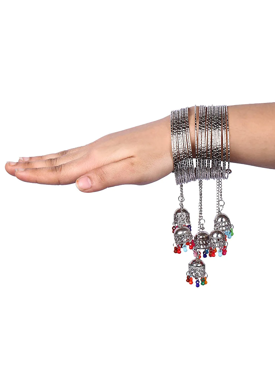 Combo of 2 Silver Cuff with Jhumki Bangle Bracelet