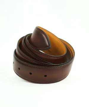 CORTHAY - "ARCA" Medium Burnished Brown Leather Belt Strap -  110CM