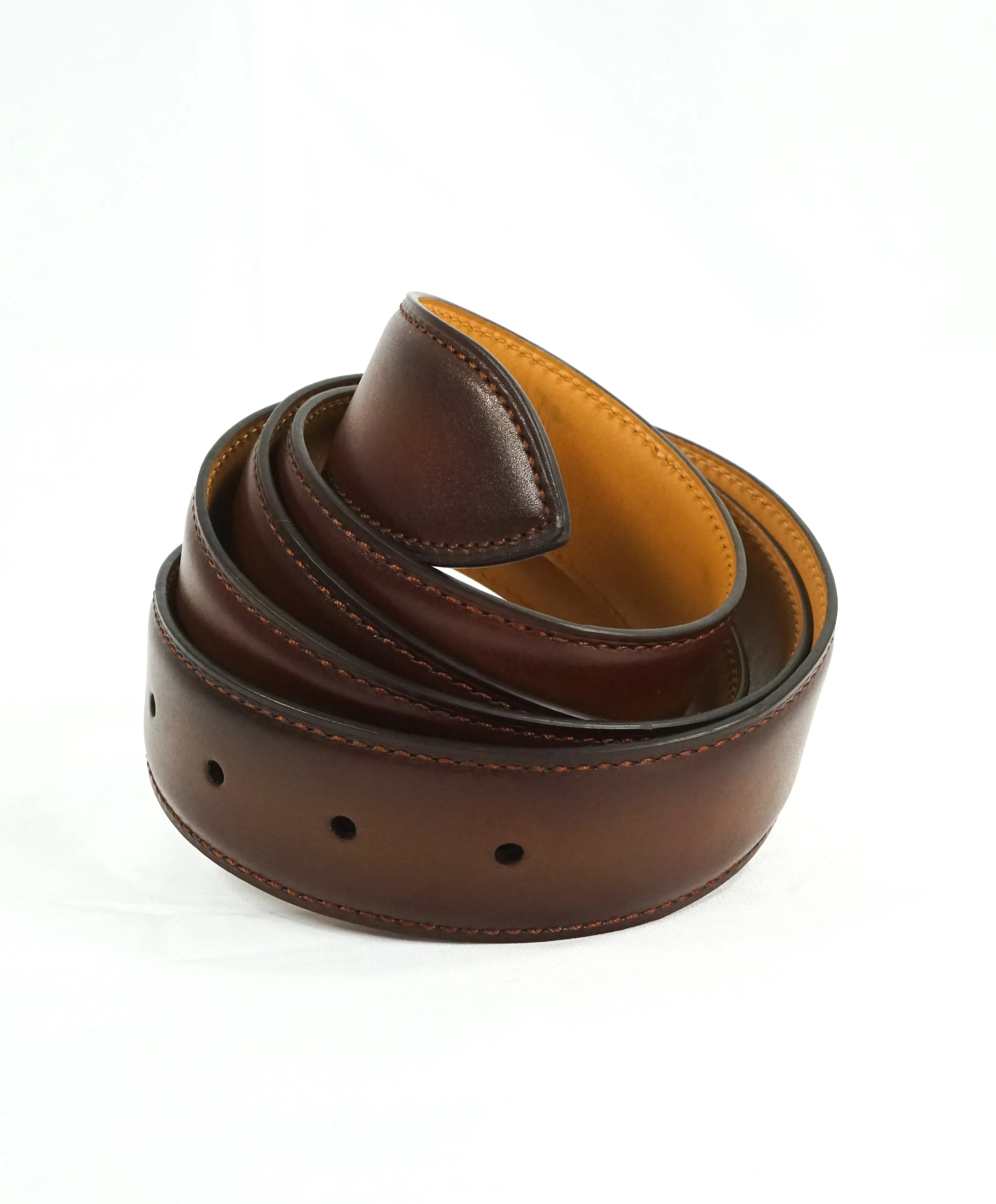 CORTHAY - "ARCA" Medium Burnished Brown Leather Belt Strap -  110CM