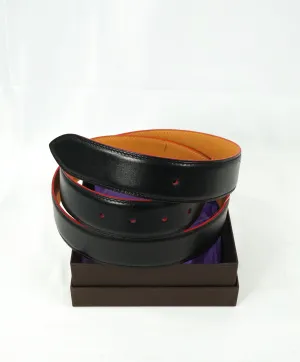 CORTHAY - "ARCA" Red Trim Black Leather Belt Strap -  110CM