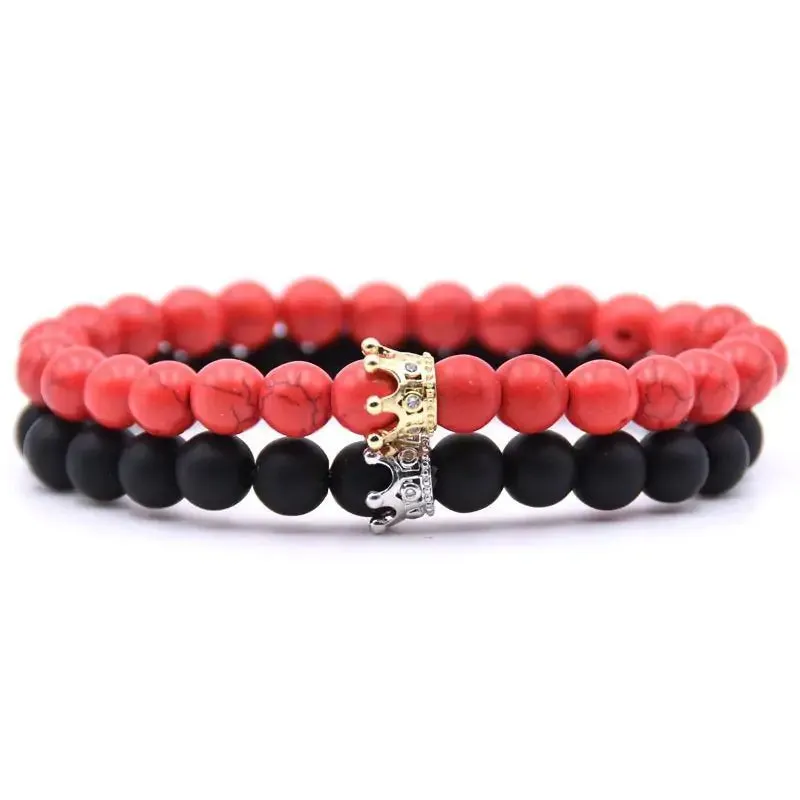 Couples Beaded Crown Bracelet Set