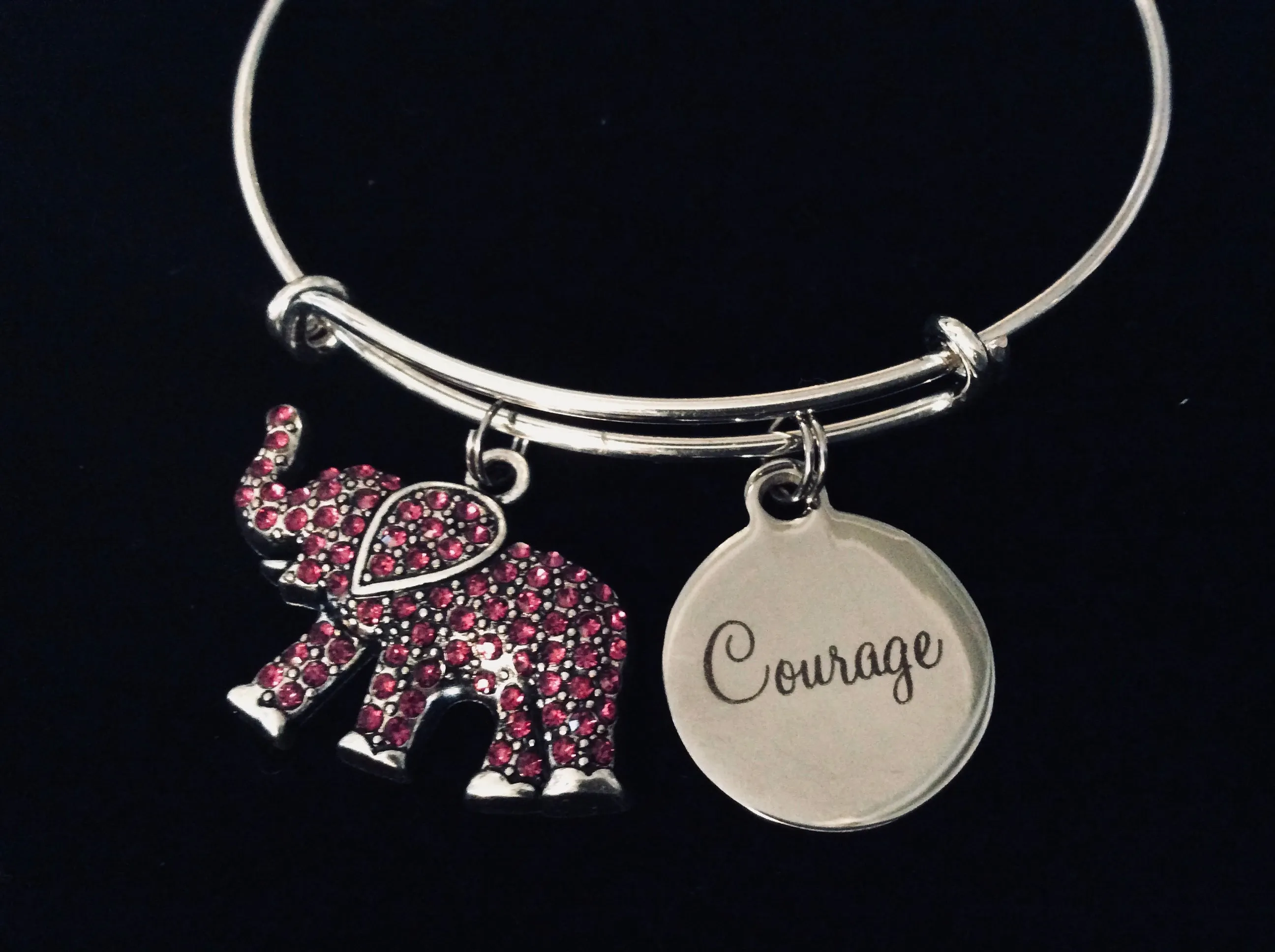 Courage Jewelry Pink Elephant Representing Strength Expandable Charm Bracelet Adjustable Silver Bangle Inspirational Gift One Size Fits All