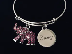 Courage Jewelry Pink Elephant Representing Strength Expandable Charm Bracelet Adjustable Silver Bangle Inspirational Gift One Size Fits All